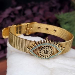 14k Gold Plated Bracelet Contemporary Evil Eye Jewelry Pave Crystals